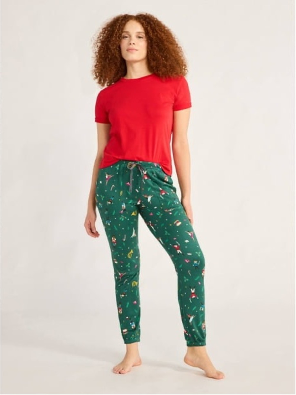 Green Holiday Jogger Pants with Playful Print